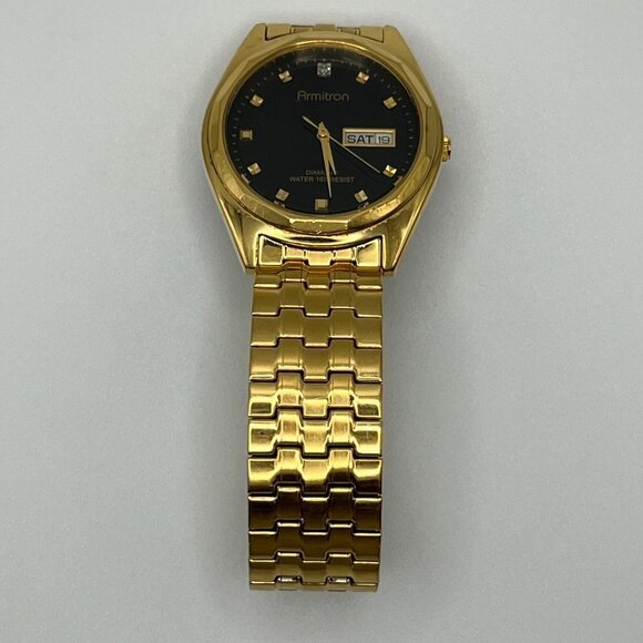 ARMITRON Gold and Black Diamond Mens Watch Working - Picture 6 of 6